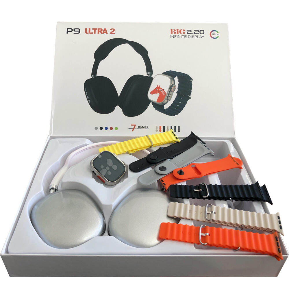 Combo Reloj Inteligente Smartwatch 'Ultra 2' + 7 Manillas + Auriculares Diadema P9
