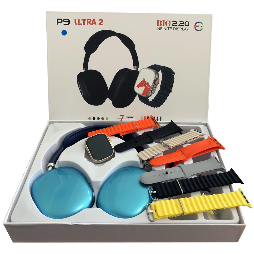 Combo Reloj Inteligente Smartwatch 'Ultra 2' + 7 Manillas + Auriculares Diadema P9
