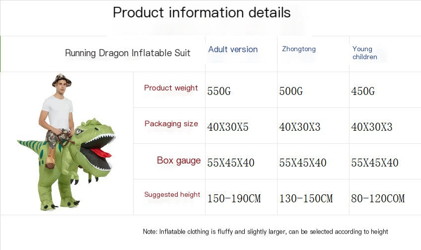 Disfraz Inflable de Dinosaurio T-Rex para Niños y Adultos
