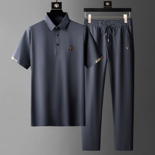 Black Summer Men's Quick-Drying Polo and Trousers Set