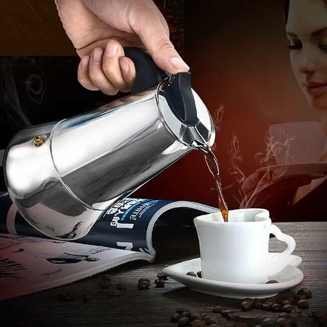 ☕ MokaLux 6™ – Cafetera de Acero Inoxidable