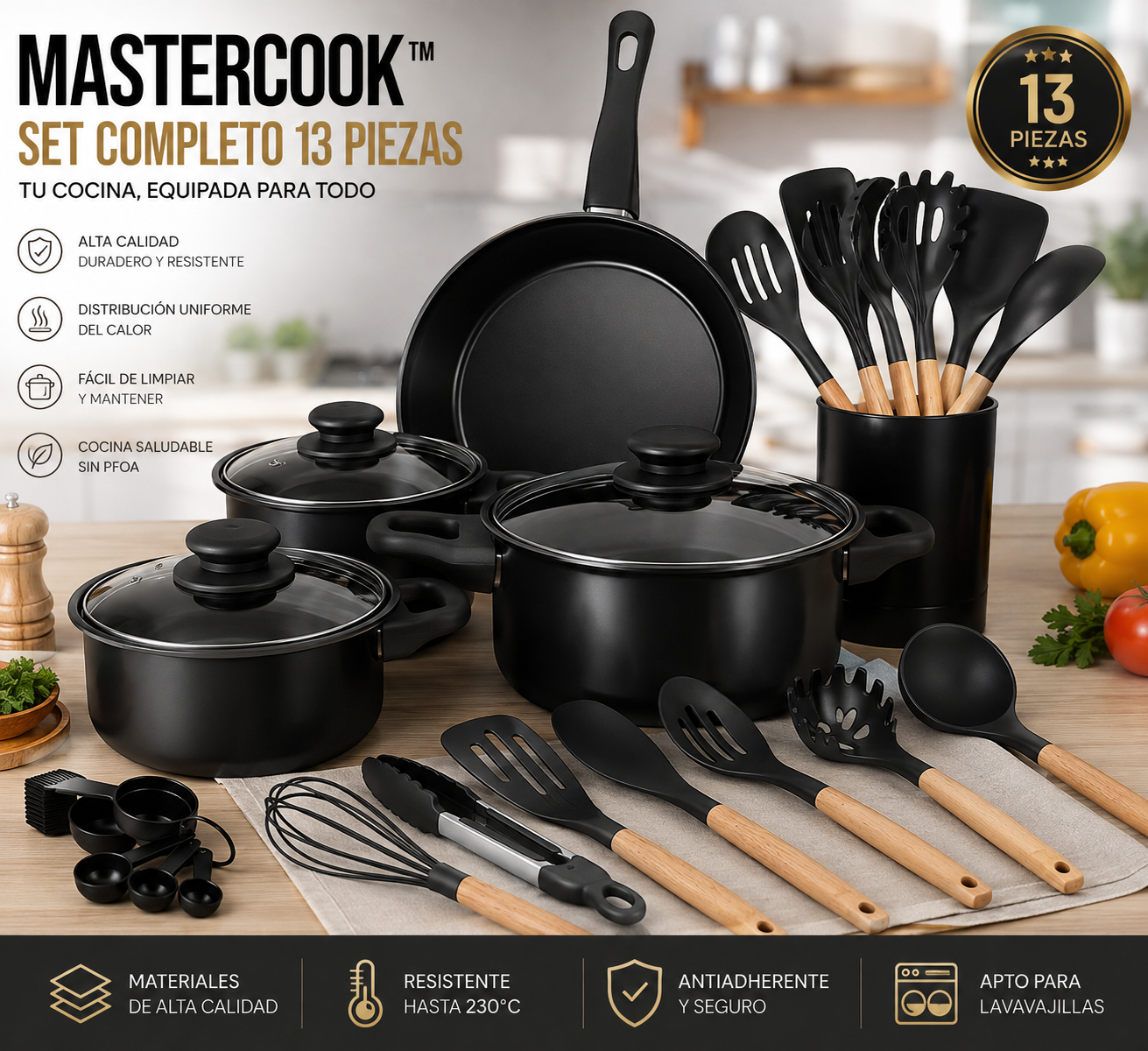 🍳 MasterCook™ – Batería de Cocina Completa 13 Piezas