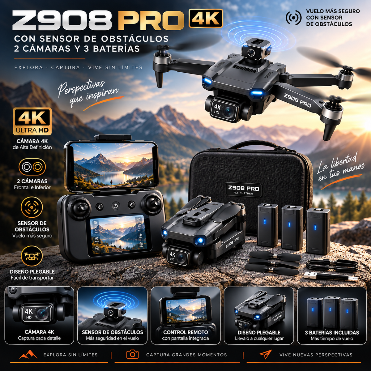 Z908 PRO™ – Drone Plegable con Cámara 4K