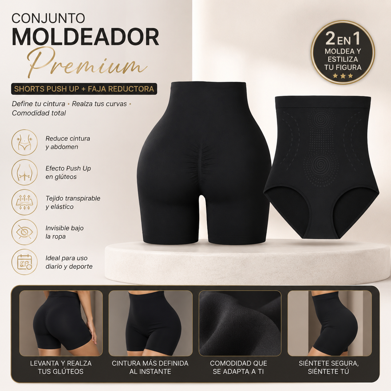 Conjunto Moldeador Premium – Shorts Push Up + Faja Reductora