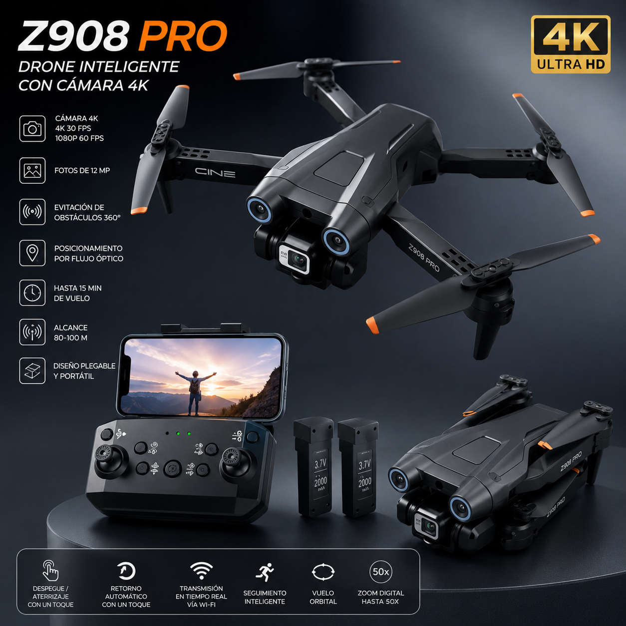 Z908 PRO™ – Drone Plegable con Cámara 4K