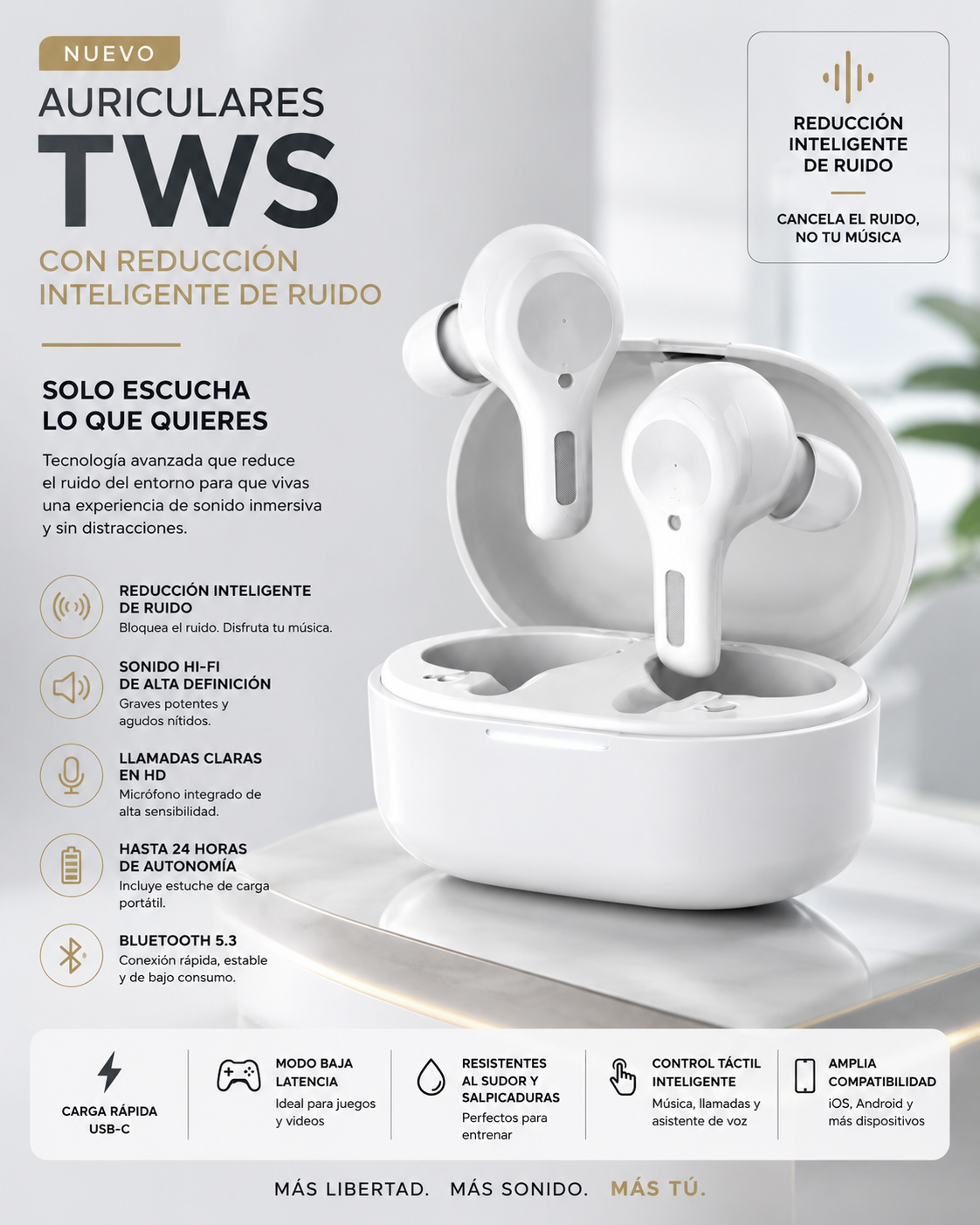 Auriculares Inalámbricos TWS con Cancelación Inteligente de Ruido