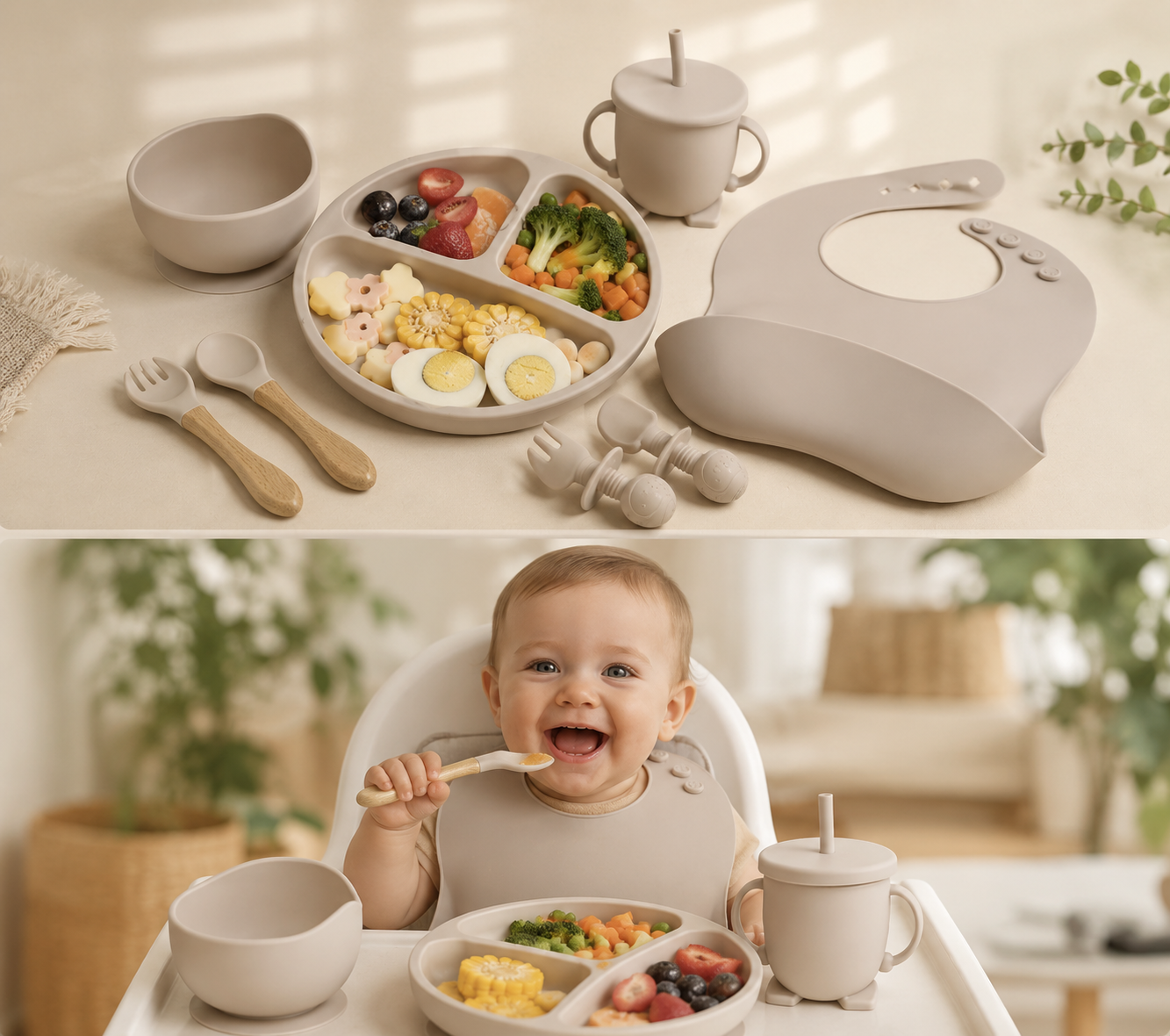 Set de Cubiertos de Silicona para Bebé