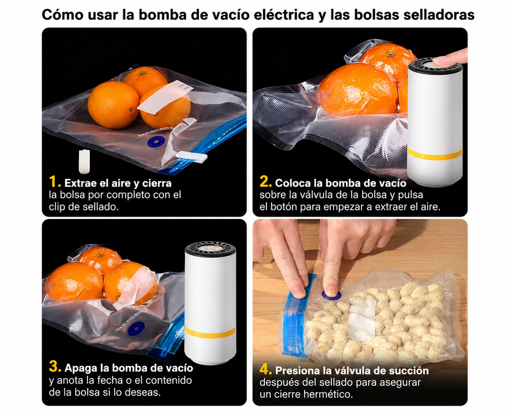 Selladora al Vacío Inteligente + 10 Bolsas Reutilizables