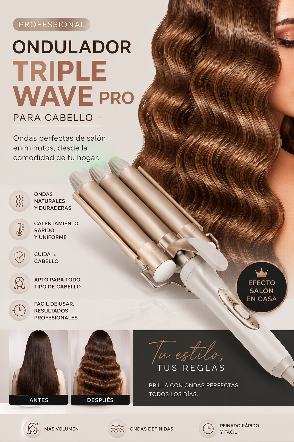 Ondulador Triple Wave Pro para Cabello
