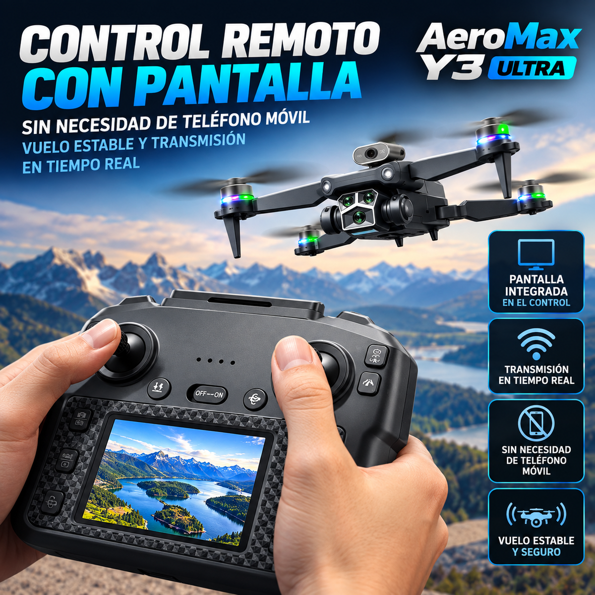 AeroMax Y3 Ultra™ – Drone con Pantalla y Control Remoto