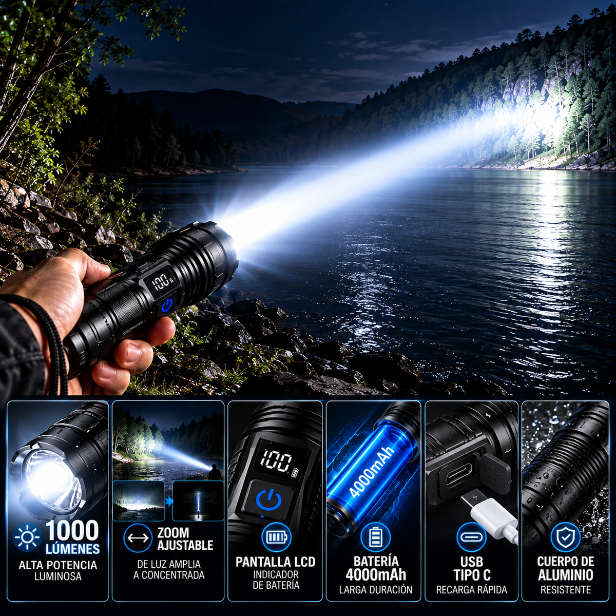 Linterna LED Pro 1000™ – Potencia de 1000 Lúmenes