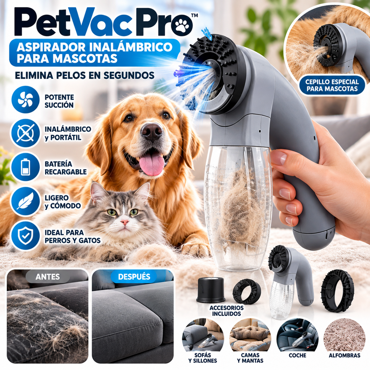 🐾 PetVac Pro™ – Aspirador Inalámbrico para Mascotas